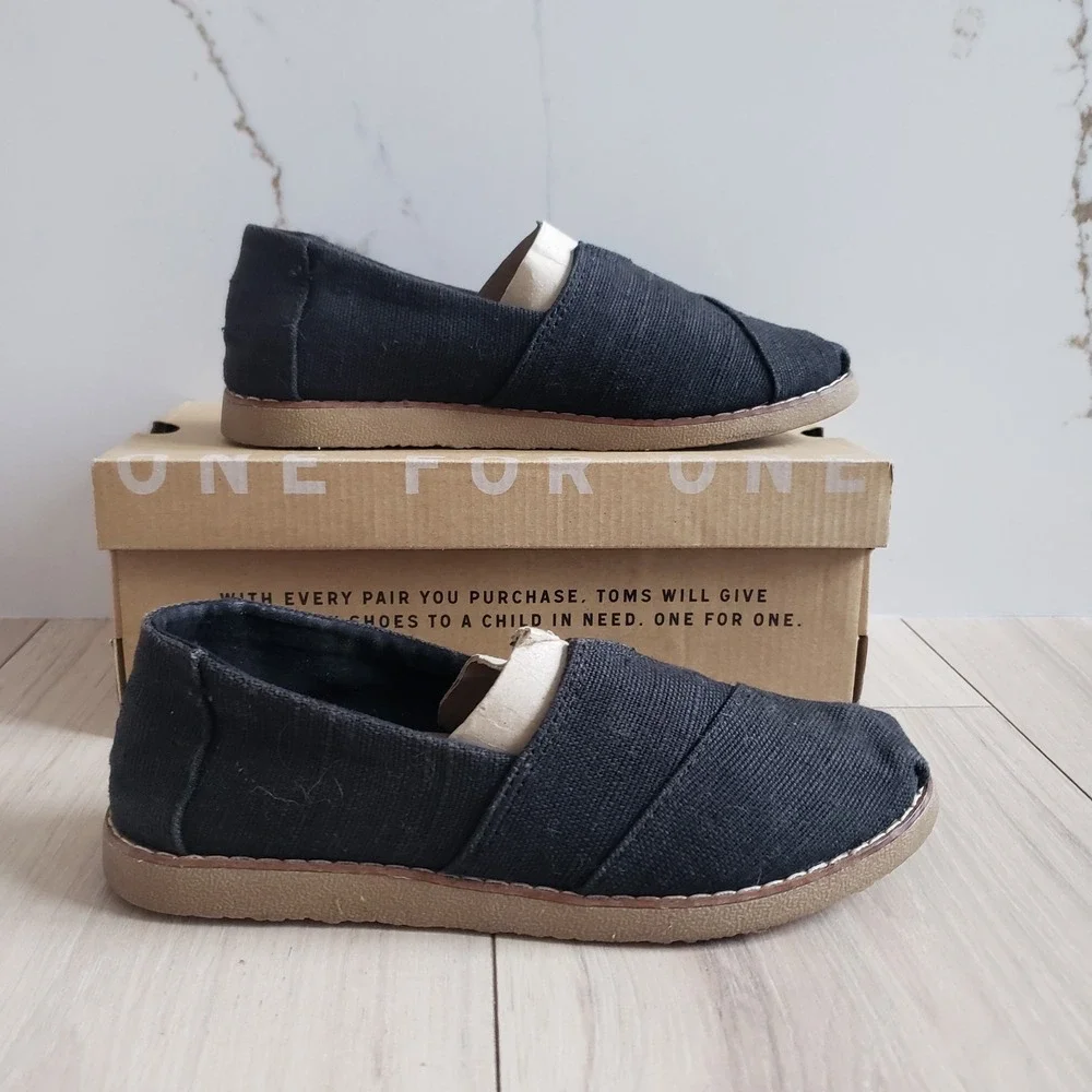 TOMS Alpargata Crepe Shoes Womens 5.5 Black Suede Slip On Casual‎ Flats